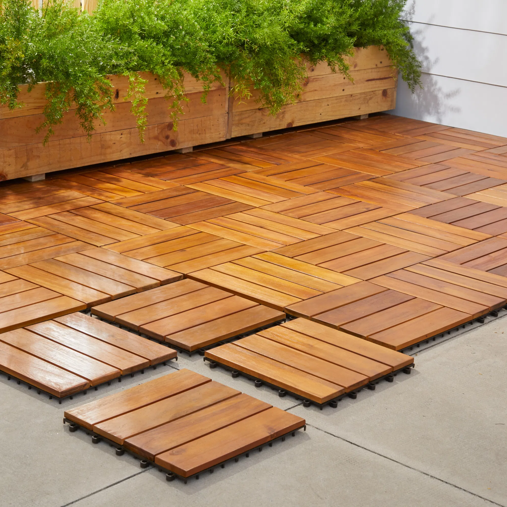 Acacia Wood Decking Tiles 4 Slats 2 acacia wood decking tiles 4 slats 1